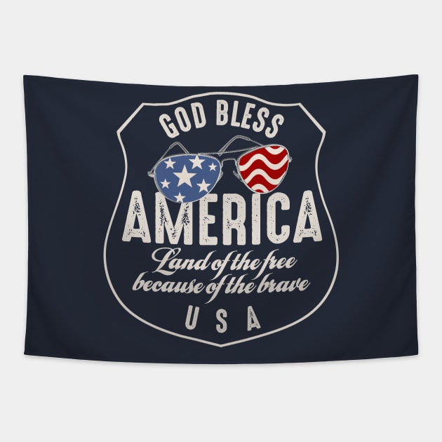 God Bless America Flag Glasses Tapestry by Designkix