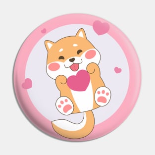 Cute Shiba Inu With Heart Pin