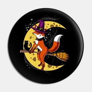 Fox Witch Riding A Broom Halloween Pin