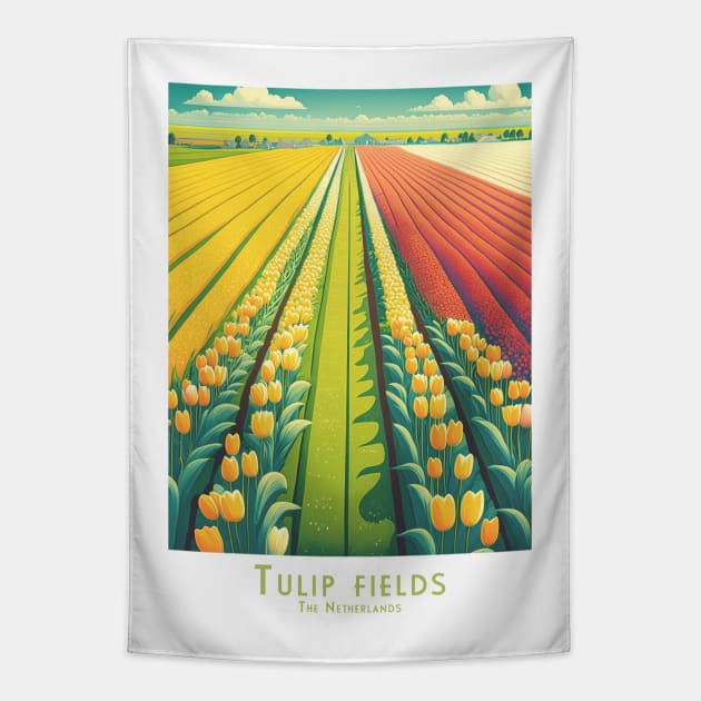 Retro Vintage Dutch Tulip Fields Panorama Tapestry by POD24