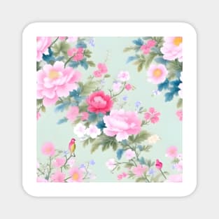 Soft watercolor flowers and birds on mint green Magnet