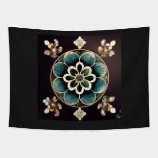 Jade Flower and Gold Leaf Mosaic Inlay Tapestry