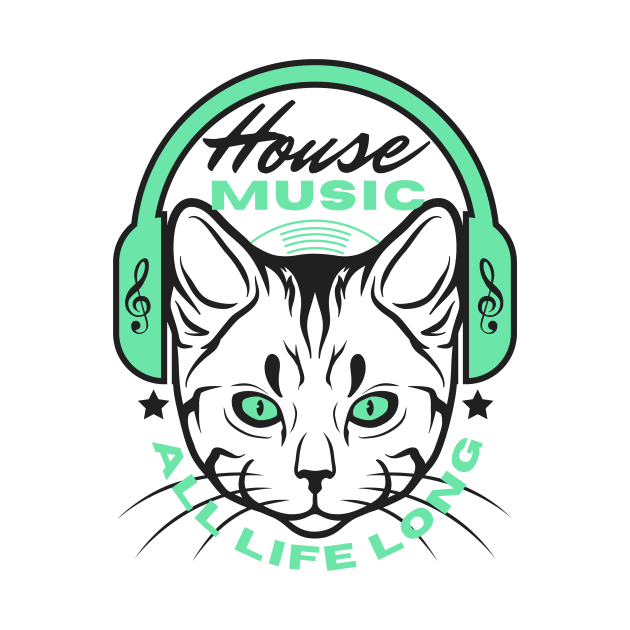HOUSE MUSIC  - Headphone Cat (Green/Black) by DISCOTHREADZ 