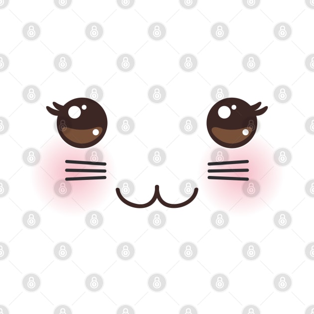 Kawaii funny cat muzzle with pink cheeks and big black eyes by EkaterinaP