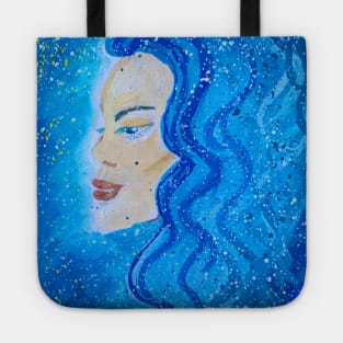 Woman with blue hair. Original painting. Tote