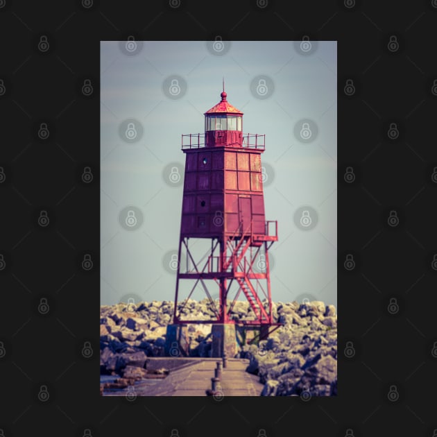 Red Metal Lighthouse Racine Wisconsin by Enzwell