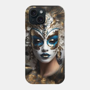 Incognito woman in white gold Venetian opera mask Phone Case