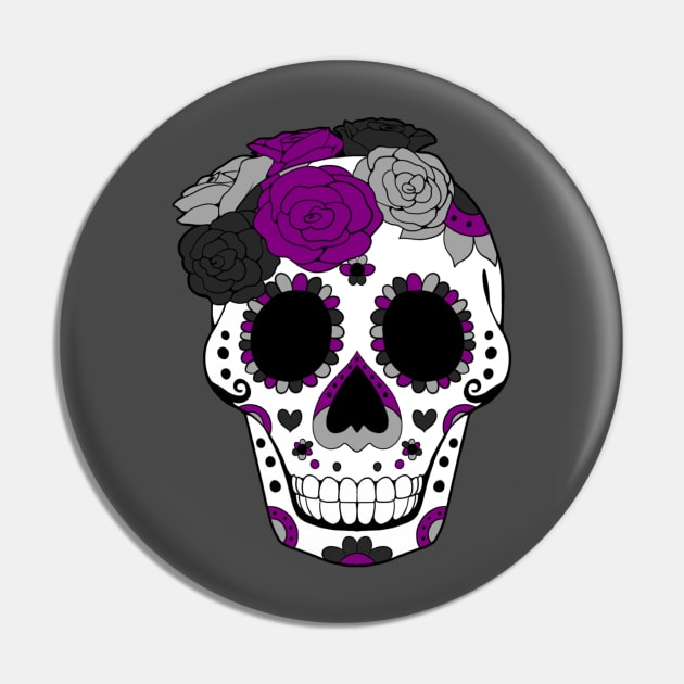 Asexual | Demisexual Pride - Sugarskull Dia De los Muertos Pin by celestinaart