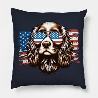 Cocker Spaniel dog Sunglasses American Flag 4th of July Pillow