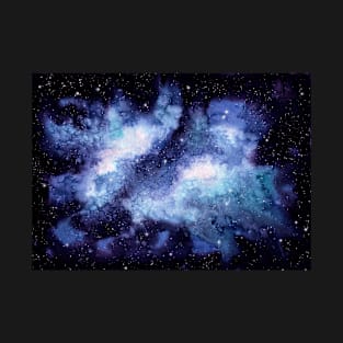 Watercolor Light Blue Galaxy and Starry Sky T-Shirt