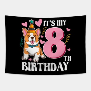 Its My 8th Birthday Dog Theme Bday Party Celebration Tapestry