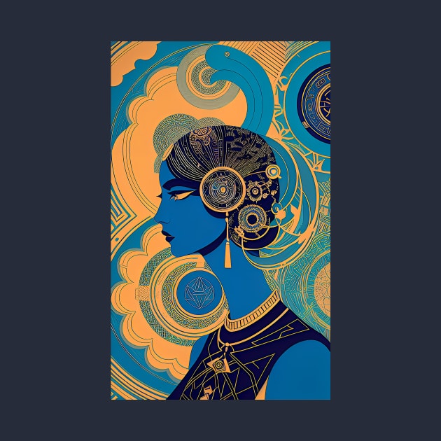 Art Deco Abstract Woman Profile Blue Face by ArtBeatsGallery