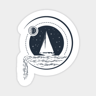 Creative Illustration In Geometric Style. Ship In The Ocean. Adventure, Travel And Nautical Magnet