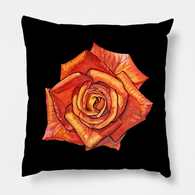 Orange Watercolor Rose Pillow by AquarellChill