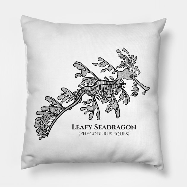 Leafy Seadragon with Common and Latin Names - on white Pillow by Green Paladin