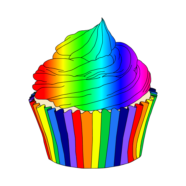 Bright Rainbow Ombre Cupcake by Art by Deborah Camp