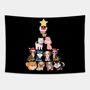 Cute Dogs Christmas Tree Santa Claus Merry Christmas Gift Tapestry