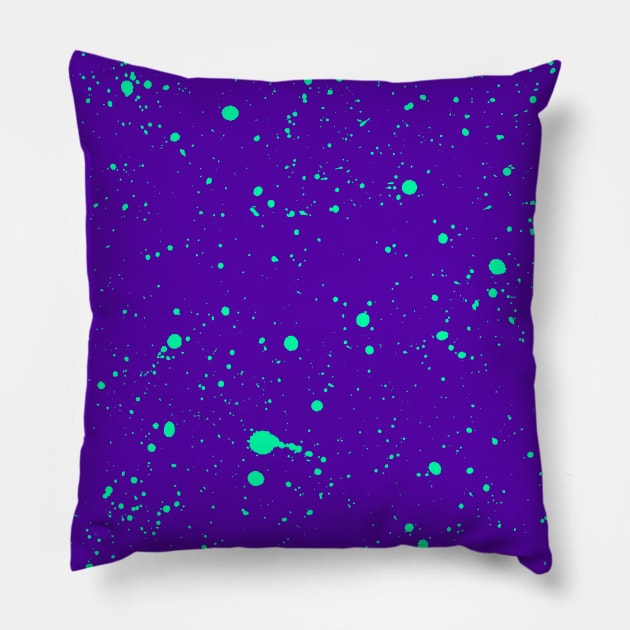 Aqua Spray Splatter On Purple Surface Pillow by Pulpixel