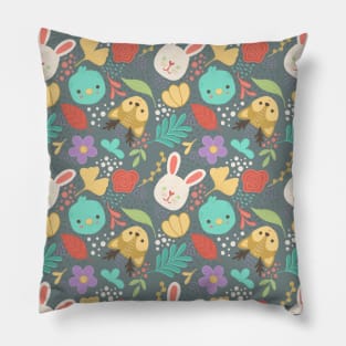 Cute Woodland Animals Spring Pattern Pillow