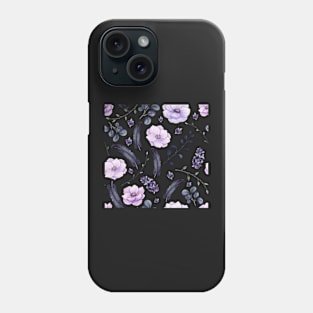 Seamless Pattern of Watercolor Dark Berries and Feathers Phone Case