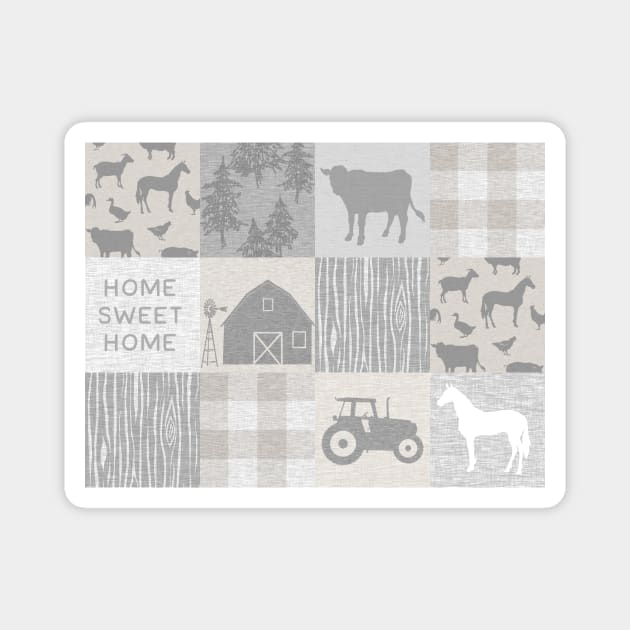 Farmhouse Patchwork - Grey and Cream Magnet by SugarPineDesign