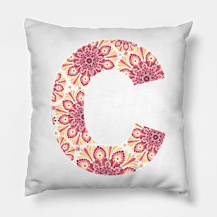 Floral Mandala Capital Letter C Sunset Pillow