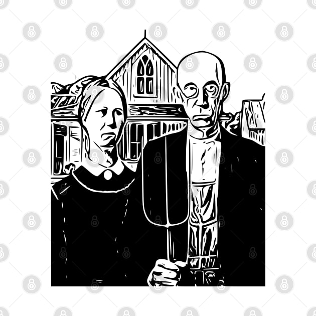 Grant Wood | American Gothic | Line art by Classical