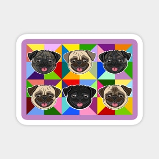 Six Pugs on Rainbow Pinwheels Magnet