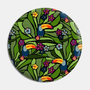 Toucans Between Jungle Leaves Pin