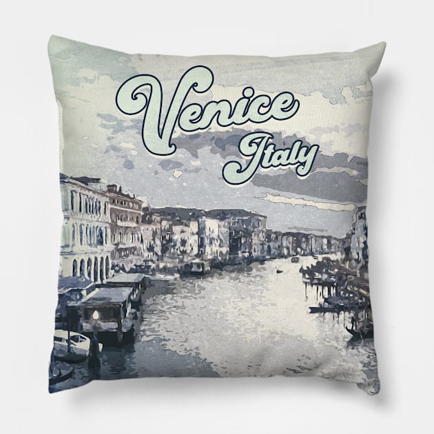 Venice Italy ❤️️ Vintage style poster ❤️️ Most Beautiful Places on Earth ❤️️ Gondolier on a canal Pillow by Naumovski