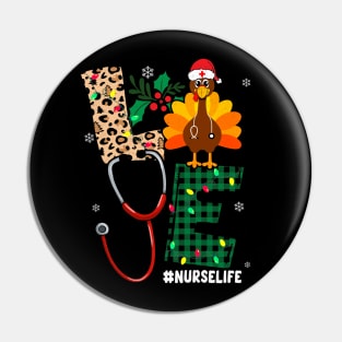 Leopard Plaid Christmas Nurse Life Thanksgiving Turkey Xmas Pin