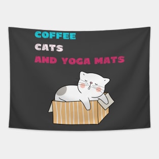 Coffee cats and yoga mats funny yoga and cat drawing Tapestry