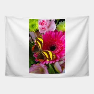 Golden Wings On Pink Gerbera Daisy Tapestry