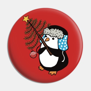 Little Penguin bringing a Christmas tree Pin