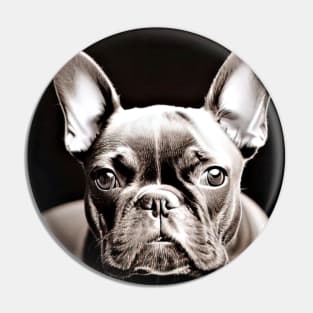 Detailed & Exquisite Frenchie: A Chromatic Photorealistic Greyscale Portrait Pin