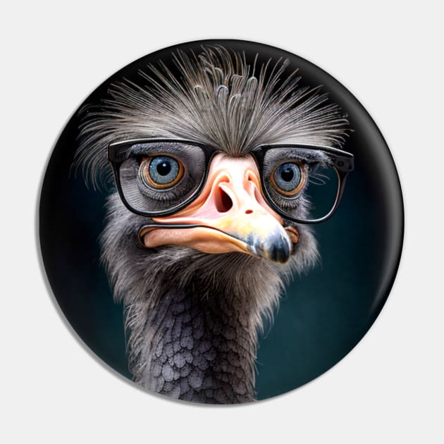 Ostrich with glasses 0.1 Pin by Wayne's Business Art