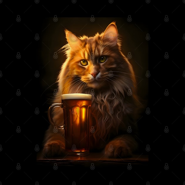 Maine Coon Tavern Cat Drinks a Beer Poster by Juka