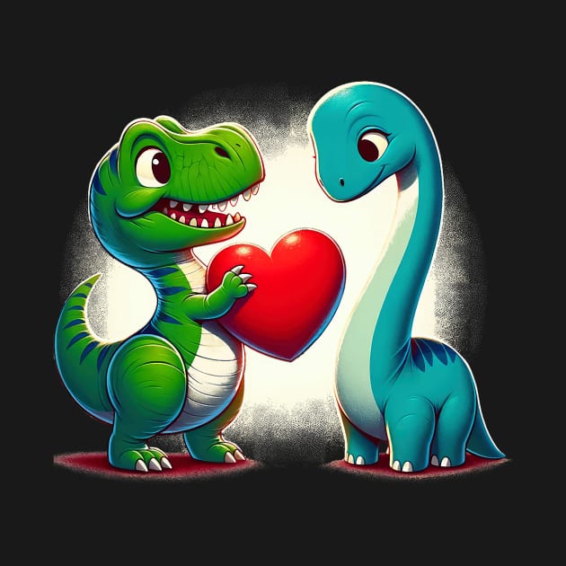 Valentines Day Tee For Kids Boys Girls Dinosaurs Heart by Neldy