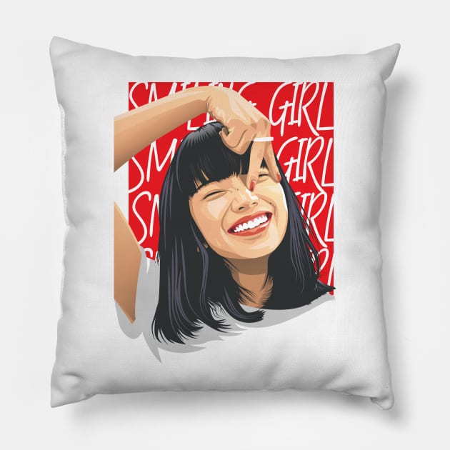 Smiling Girl Vector Pillow by Laksana Ardie Store