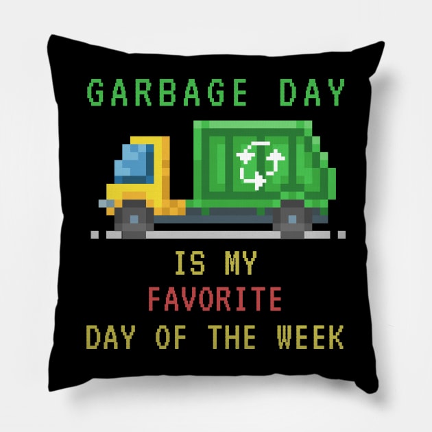 Garbage Day Funny pixel Pillow by GoPath