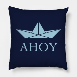 Ahoy (Paper Ship / Seaman / Greeting / Sky-Blue) Pillow