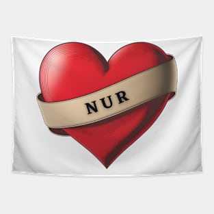 Nur - Lovely Red Heart With a Ribbon Tapestry