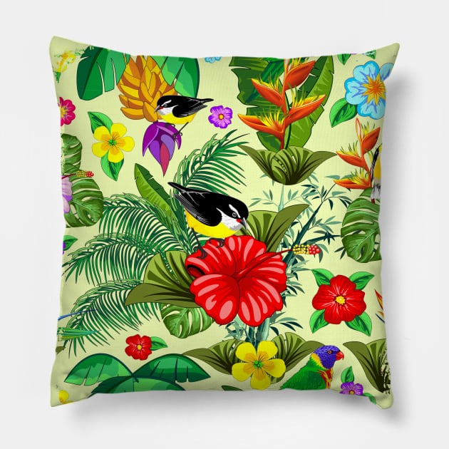 Birds and Nature Floral Exotic Pattern Pillow by BluedarkArt