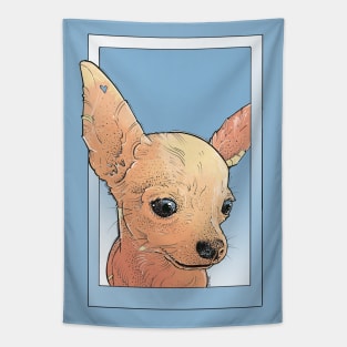 cute chihuahua art design in blue Tapestry