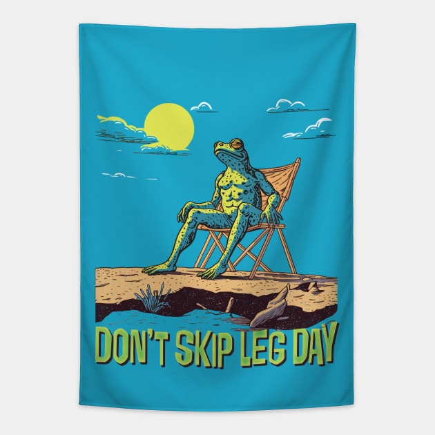 Don't Skip Leg Day --- Cute Gym Frog Tapestry by DankFutura