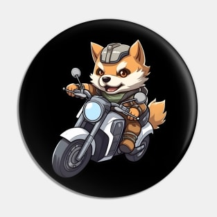 Cartoon Dog Rides Motorcycle to Fun Pin