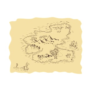 Pirate Treasure Map Sailing Ship Drawing T-Shirt