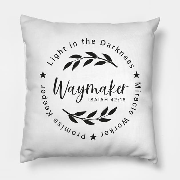 Waymaker, Miracle Worker, Promise Keeper, Christian Quote Pillow by Happiness Shop