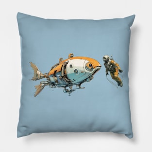 Sci Fi Goldfish with Scuba Diver Pillow