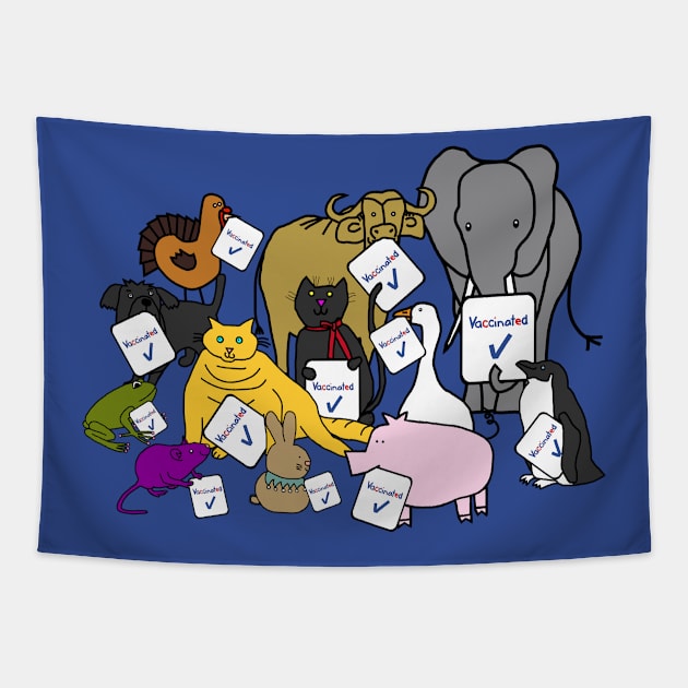 Cute Animals and Vaccinated Signs Tapestry by ellenhenryart